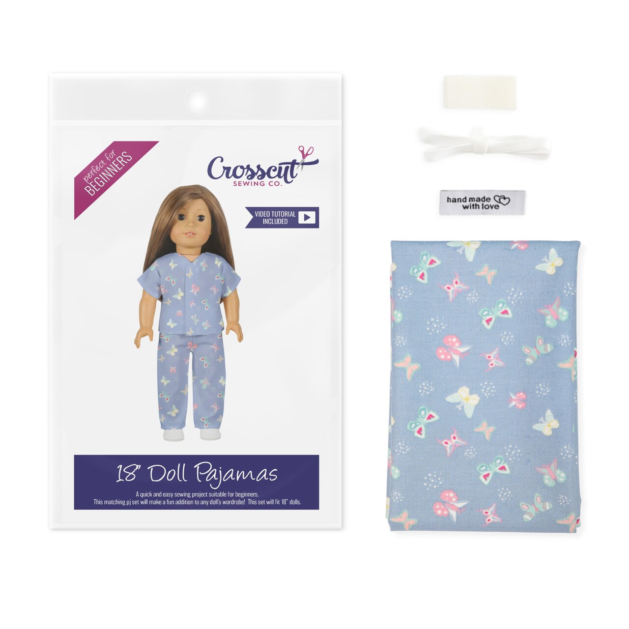 Crosscut Sewing Co.® Doll Pajama Sewing Project Kit - Beginner Friendly DIY Sewing Kit